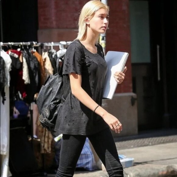 IRO Clay Distressed Tee T-Shirt Blue Grey short sleeve crew neck Size XS - Picture 4 of 13